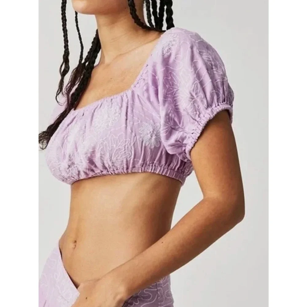 NEW FREE PEOPLE ORCHID PURPLE WHITE LOTUS MIDI SKIRT CROP TOP SET SZ M